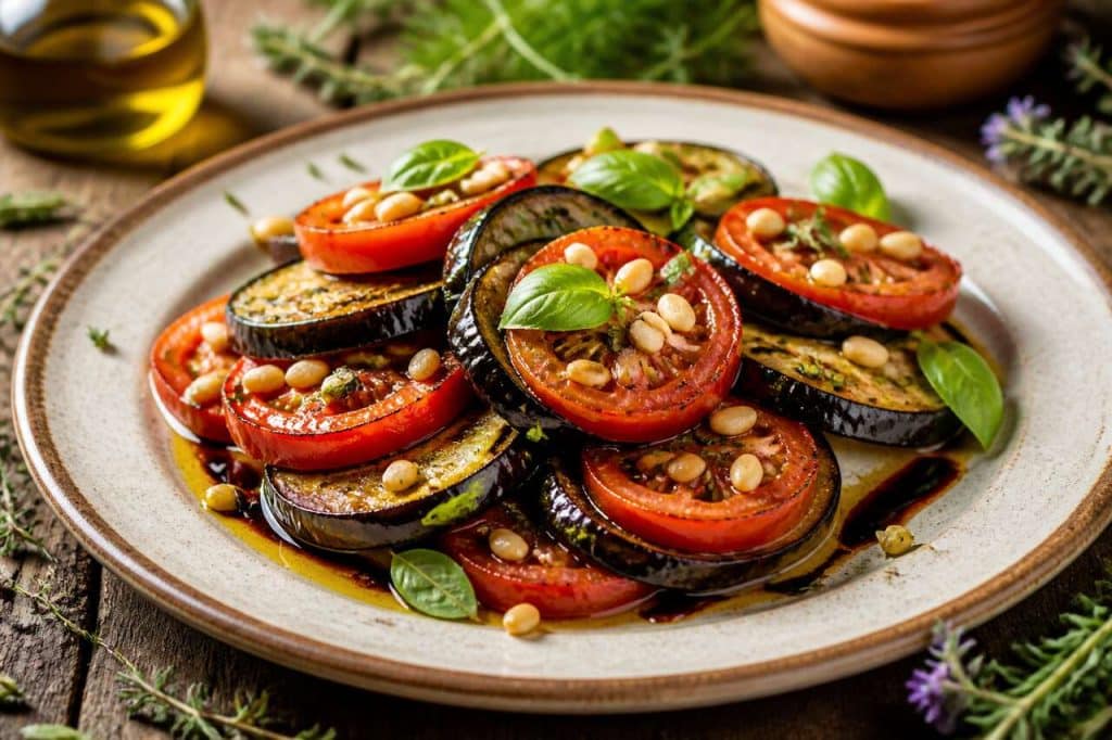 Recette de pressée de tomates et aubergines au basilic