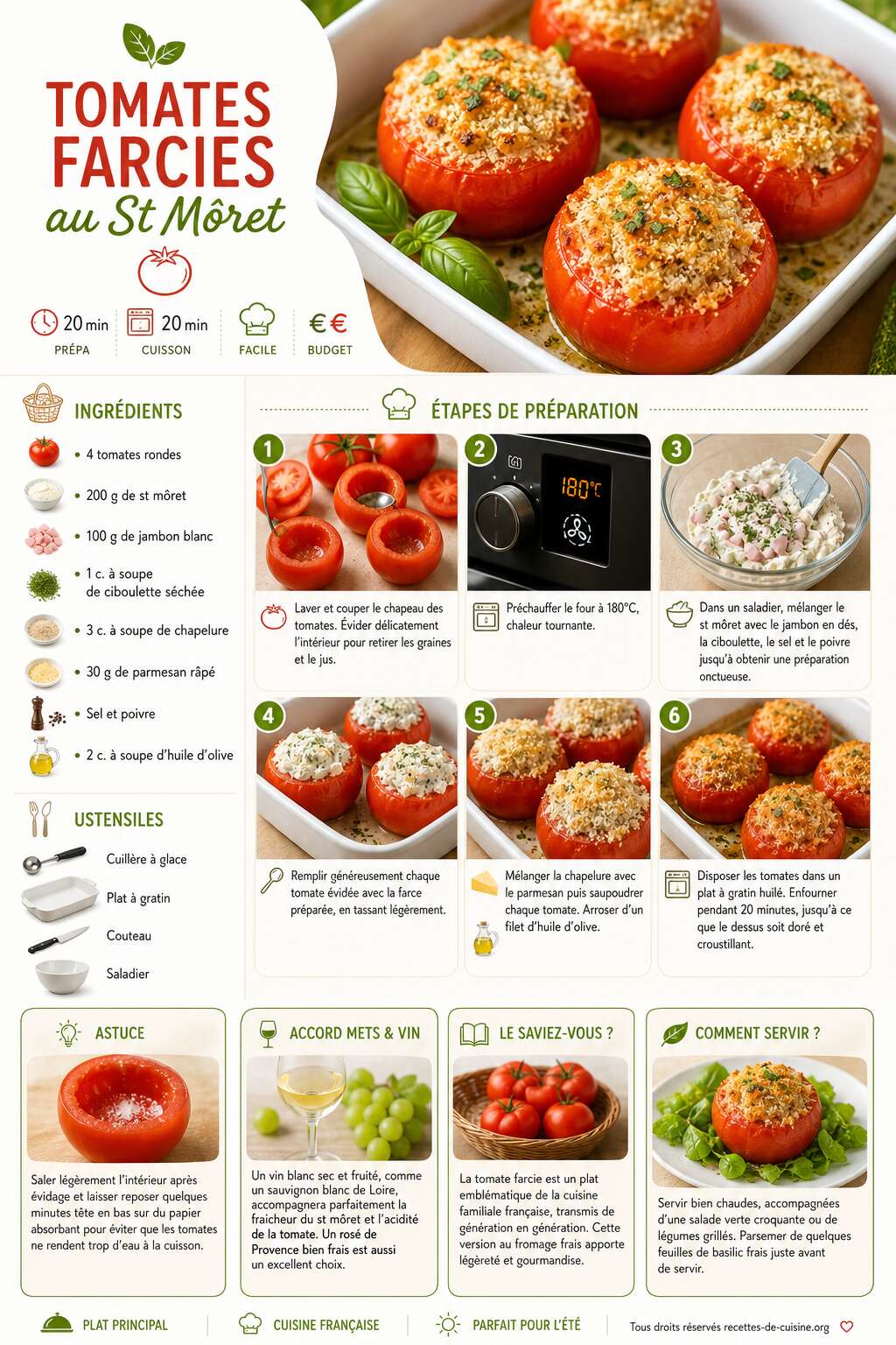 Fiche recette Recette de tomates farcies au St Môret : simple et gourmande Fiche recette Recette de tomates farcies au St Môret : simple et gourmande