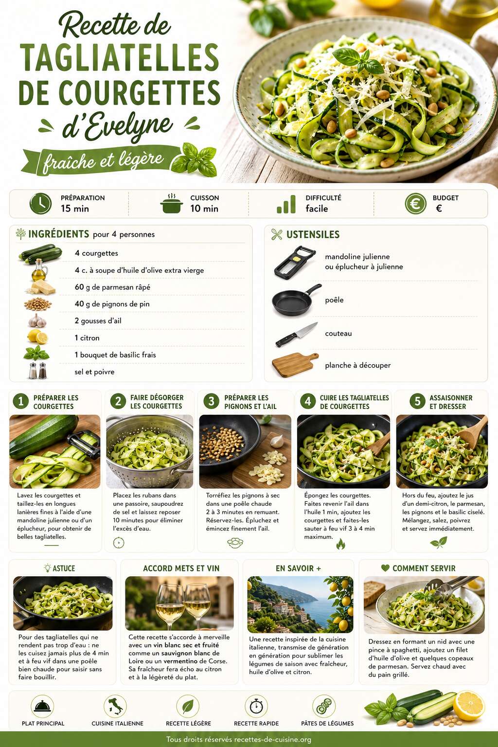 Fiche recette Recette de tagliatelles de courgettes d'Evelyne : fraîche et légère Fiche recette Recette de tagliatelles de courgettes d'Evelyne : fraîche et légère