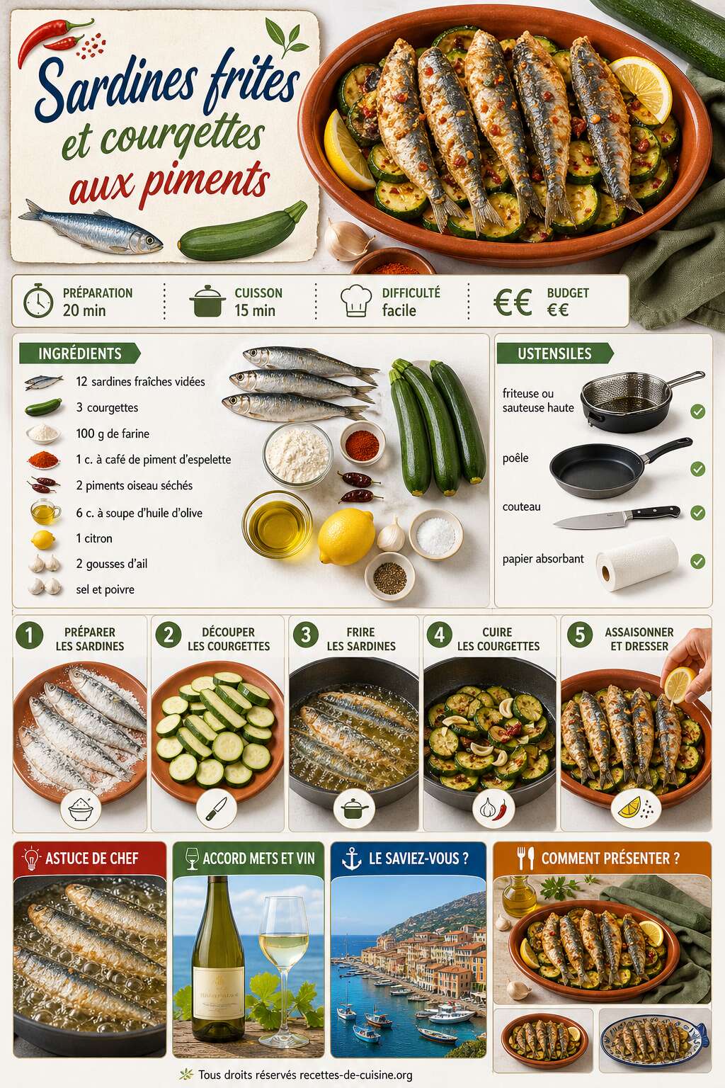 Fiche recette Recette de sardines frites et courgettes aux piments