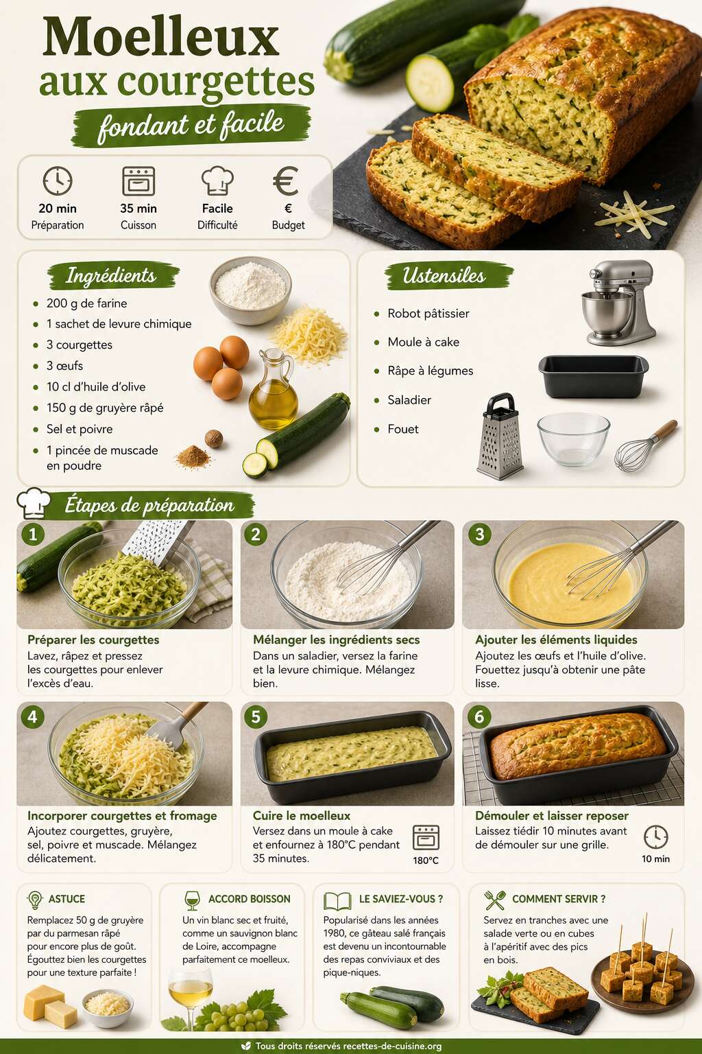 Fiche recette Recette du moelleux aux courgettes fondant et facile Fiche recette Recette du moelleux aux courgettes fondant et facile