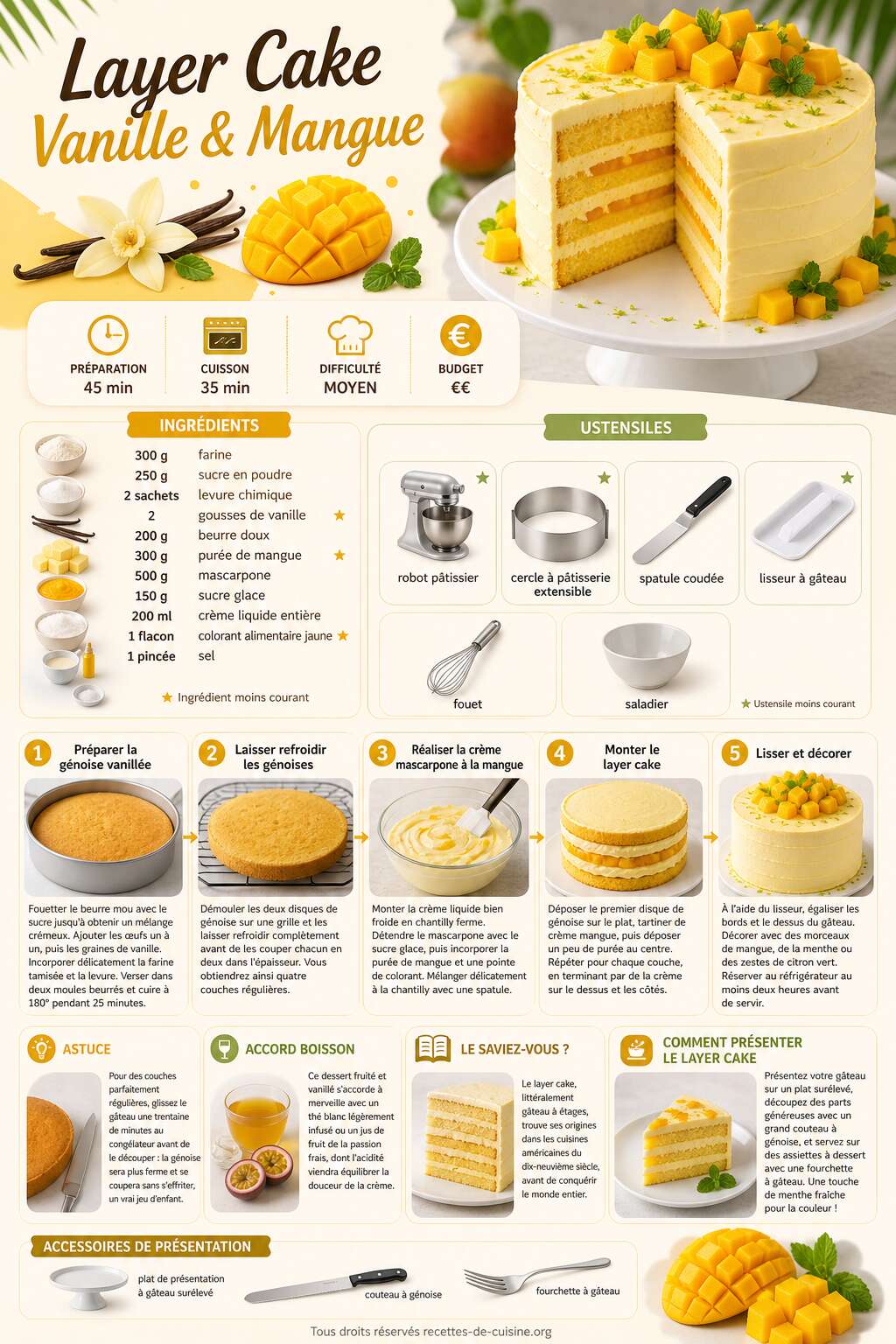 Fiche recette Recette du layer cake vanille et mangue Fiche recette Recette du layer cake vanille et mangue