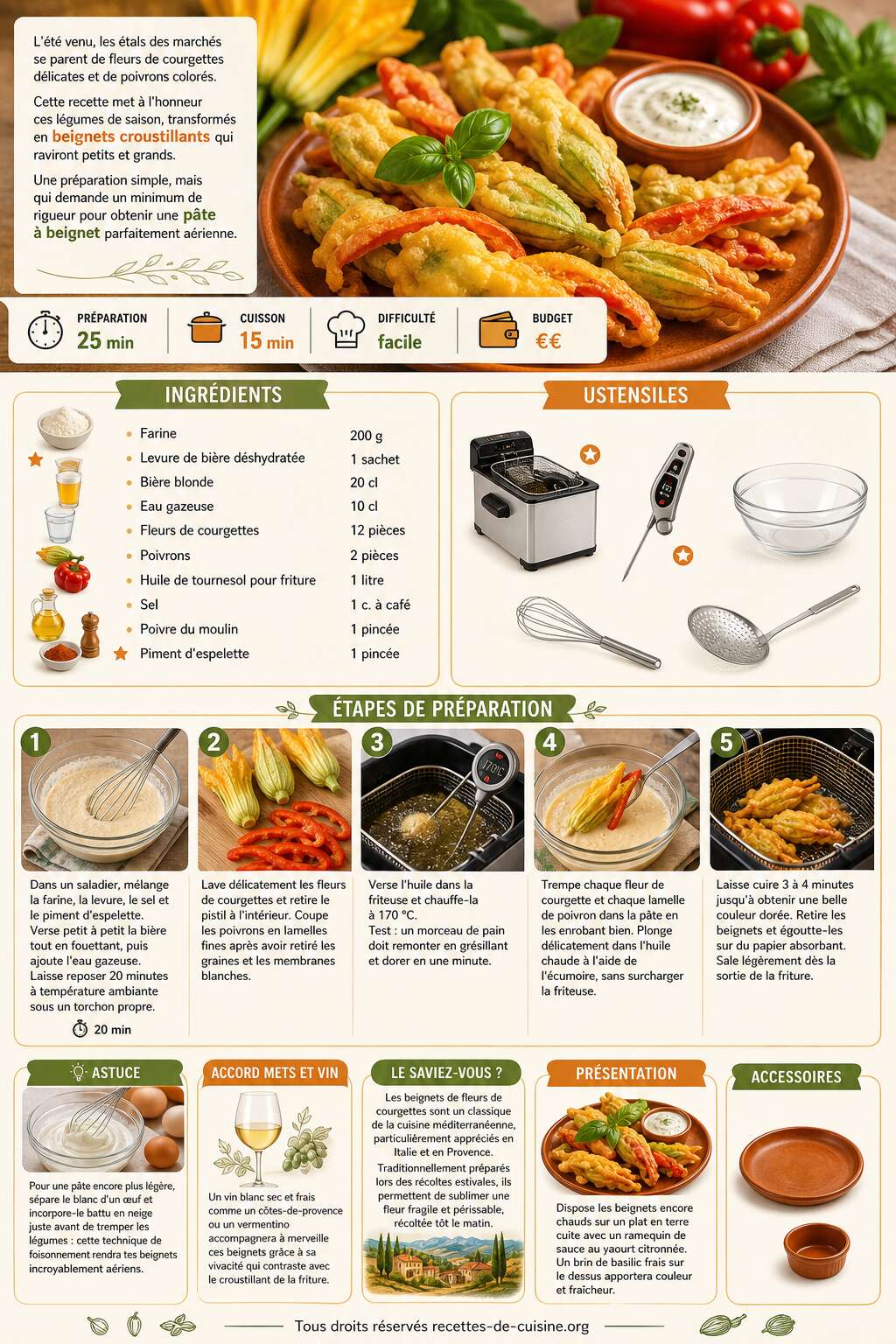 Fiche recette Recette de beignets de fleurs de courgettes et de poivrons Fiche recette Recette de beignets de fleurs de courgettes et de poivrons