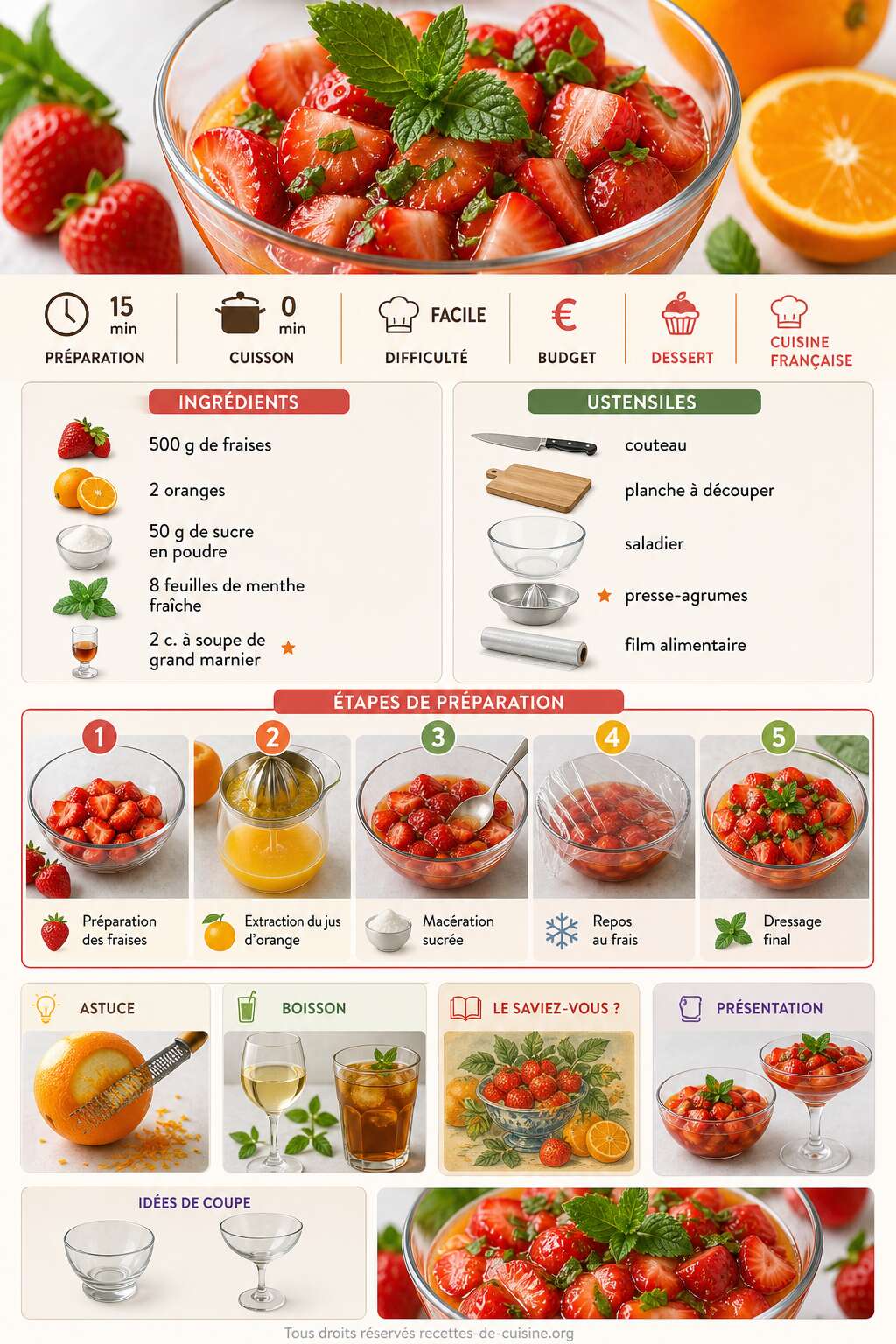 Fiche recette Recette de fraises à l'orange : un dessert frais et fruité Fiche recette Recette de fraises à l'orange : un dessert frais et fruité