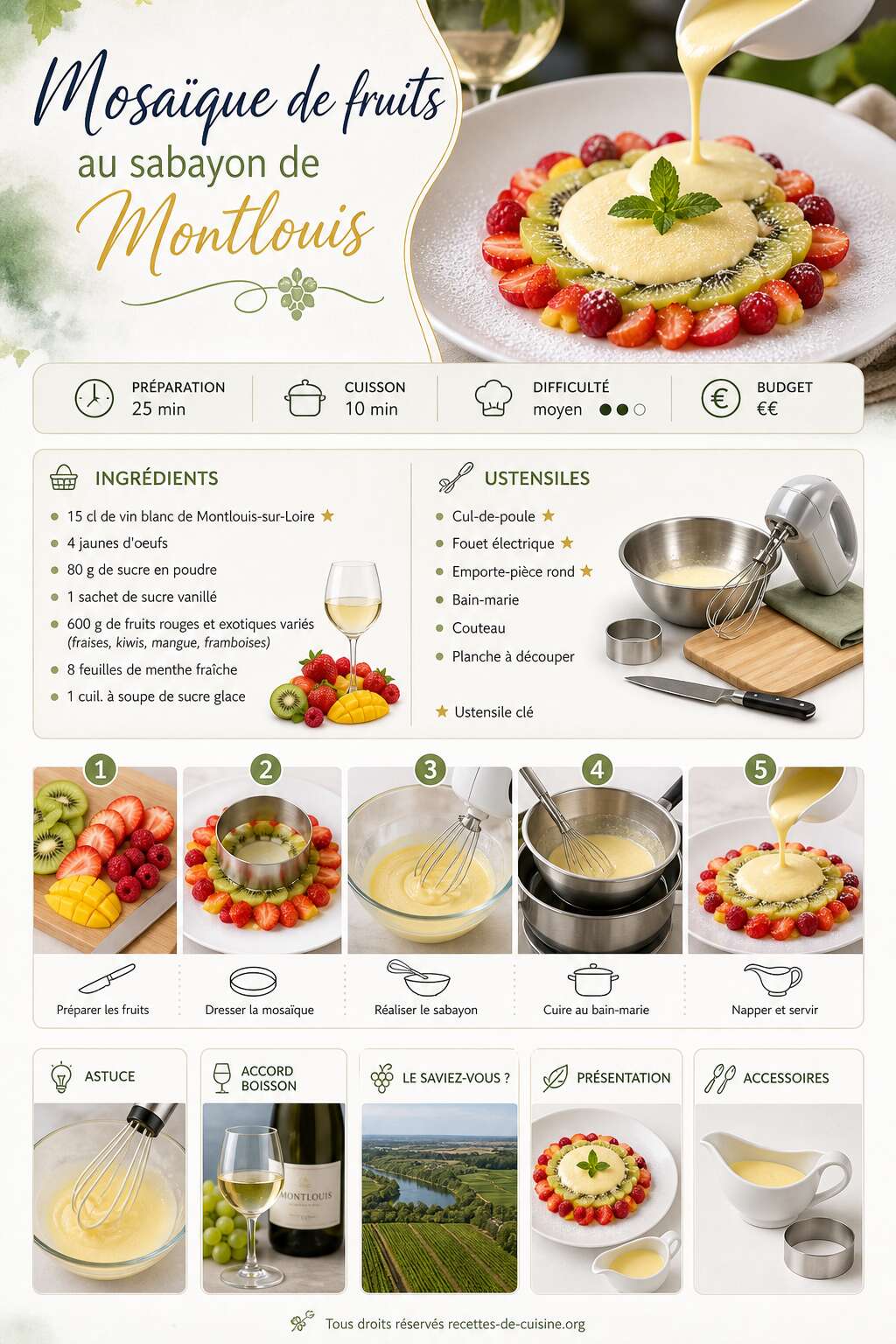 Fiche recette Recette de mosaïque de fruits au sabayon de Montlouis Fiche recette Recette de mosaïque de fruits au sabayon de Montlouis