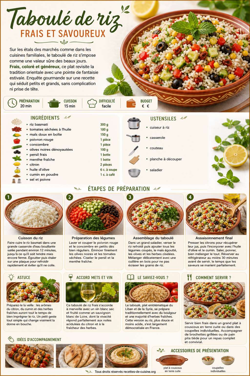 Fiche recette Recette facile de taboulé de riz frais et savoureux Fiche recette Recette facile de taboulé de riz frais et savoureux
