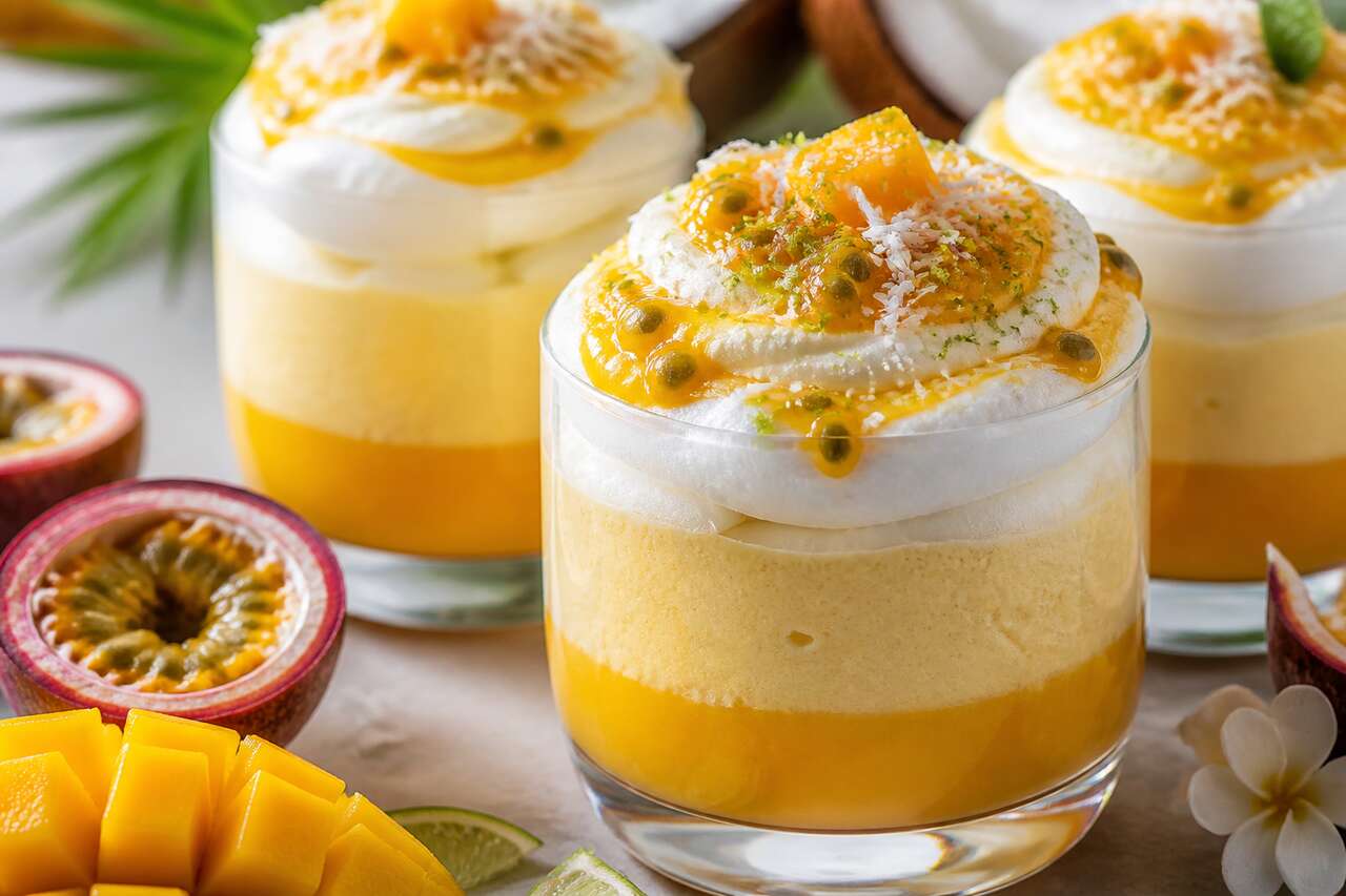 Recette de mousses de fruits exotiques parfumées à la coco