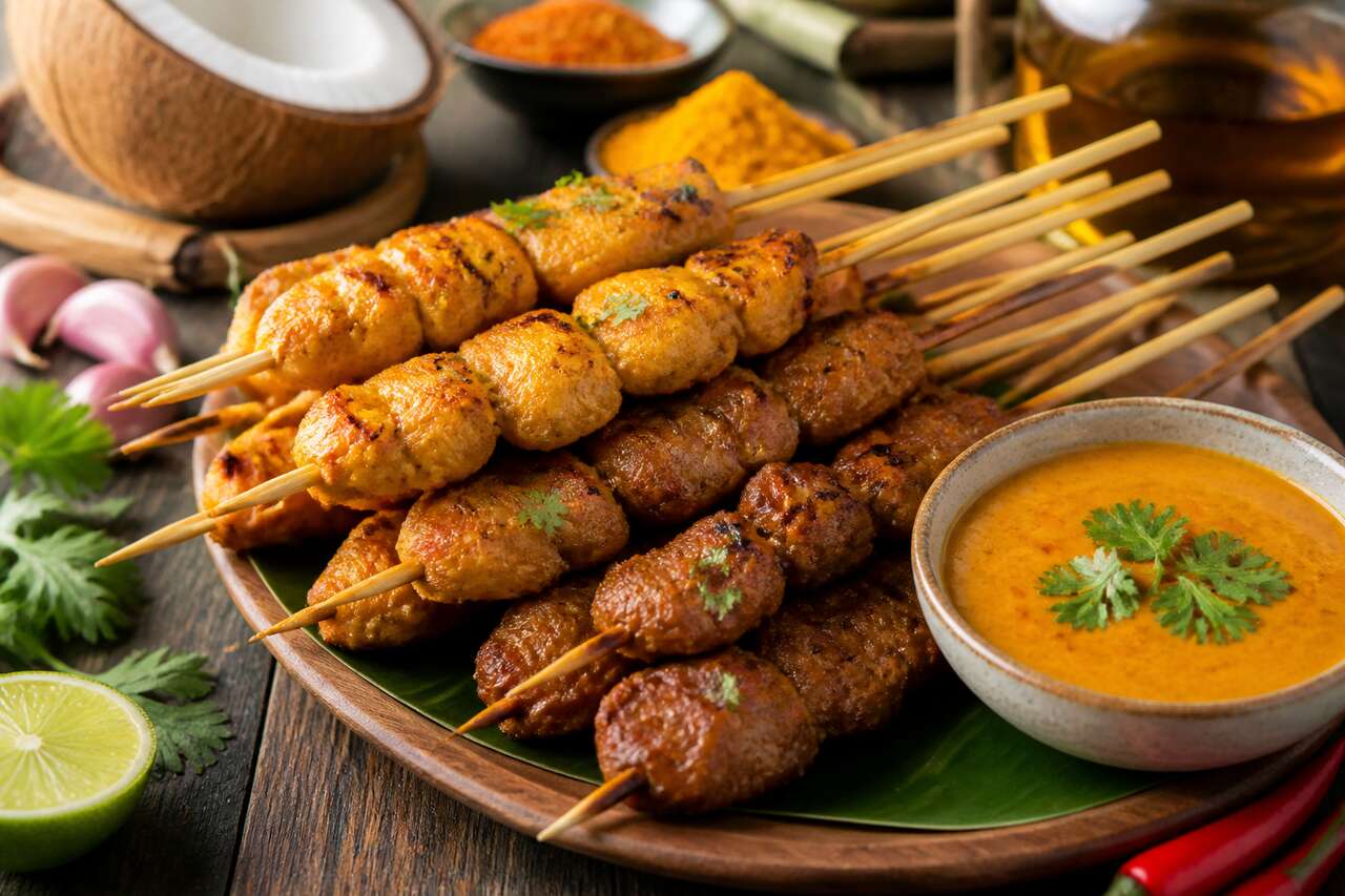 Recette de brochettes de poulet et de porc au curry