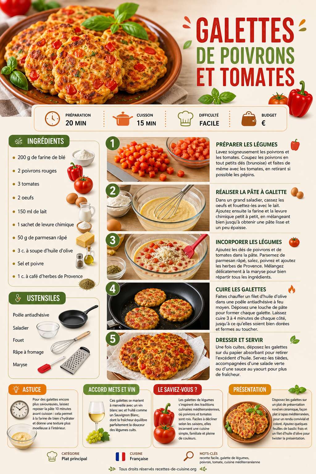 Fiche recette Recette facile de galettes de poivrons et tomates