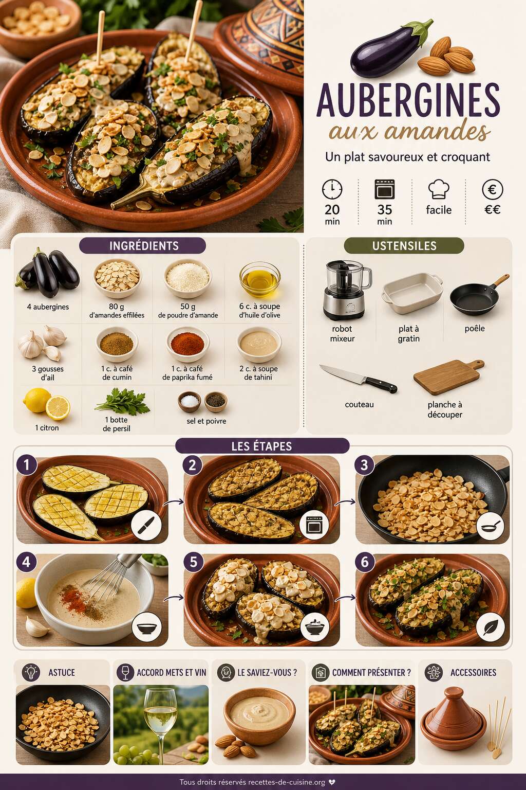 Fiche recette Recette d'aubergines aux amandes : un plat savoureux et croquant