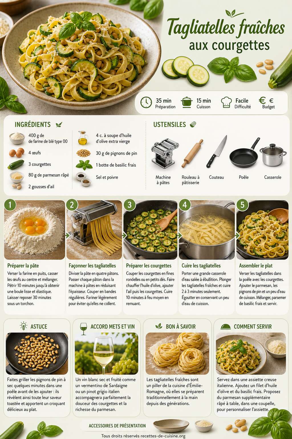 Fiche recette Recette de tagliatelles fraîches aux courgettes facile et savoureuse Fiche recette Recette de tagliatelles fraîches aux courgettes facile et savoureuse
