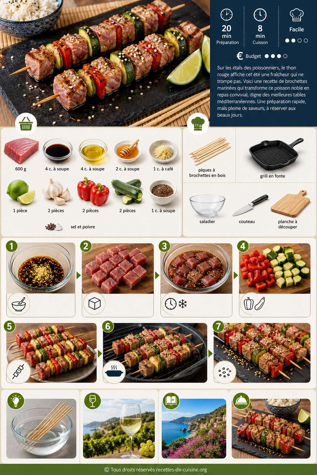Fiche recette Recette de brochettes de thon marinées faciles et savoureuses Fiche recette Recette de brochettes de thon marinées faciles et savoureuses