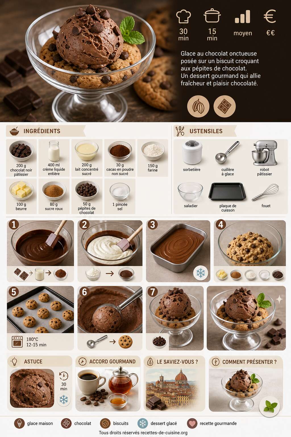 Fiche recette Recette de boules de glace au chocolat et leurs biscuits