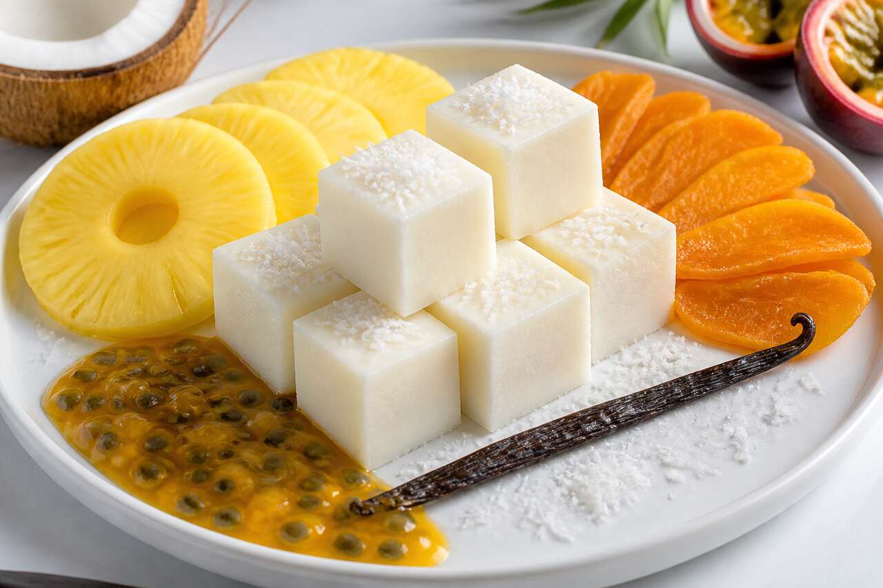 Recette de cubes coco vanille aux fruits exotiques
