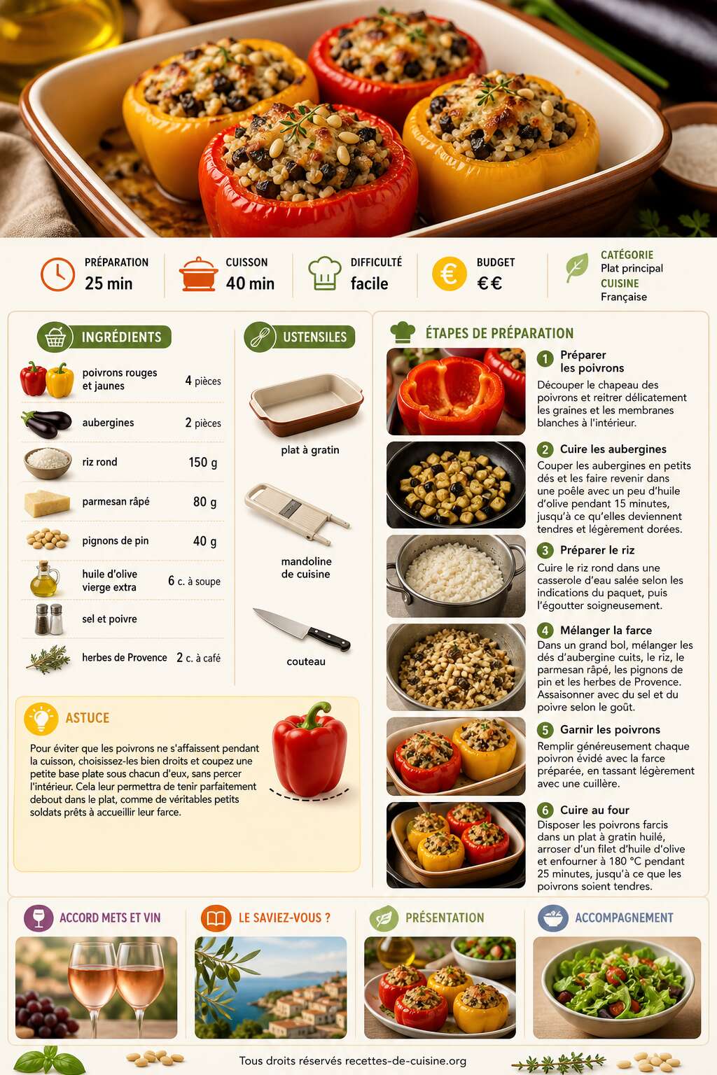 Fiche recette Recette de poivrons farcis &agrave; l'aubergine : un plat savoureux et color&eacute;