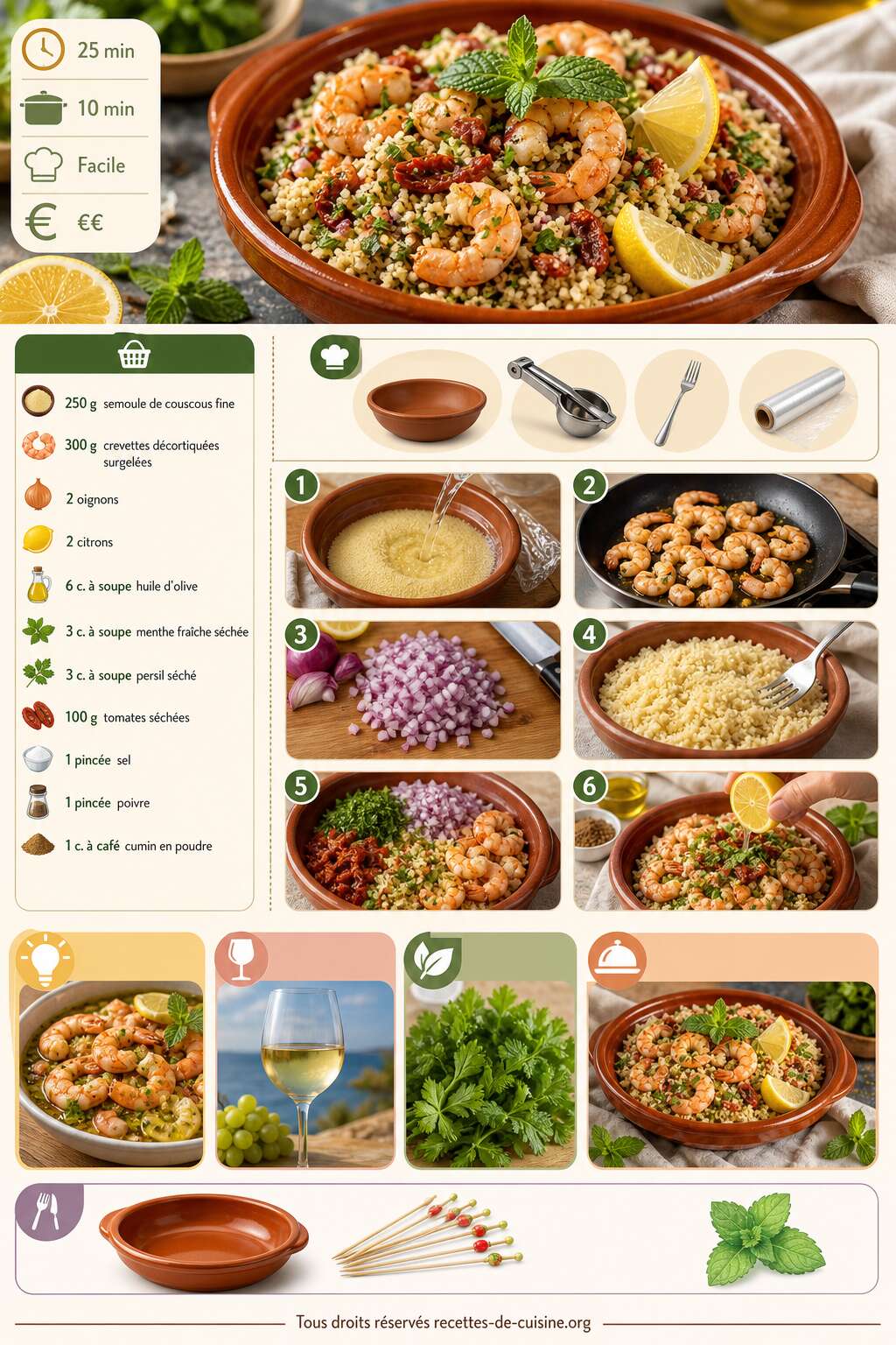 Fiche recette Recette de taboulé aux oignons et aux crevettes : frais et savoureux Fiche recette Recette de taboulé aux oignons et aux crevettes : frais et savoureux