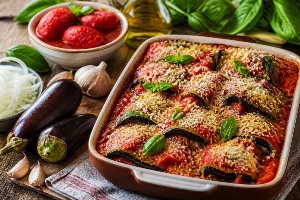 Recette d'aubergines en feuilles à la pulpe de tomates