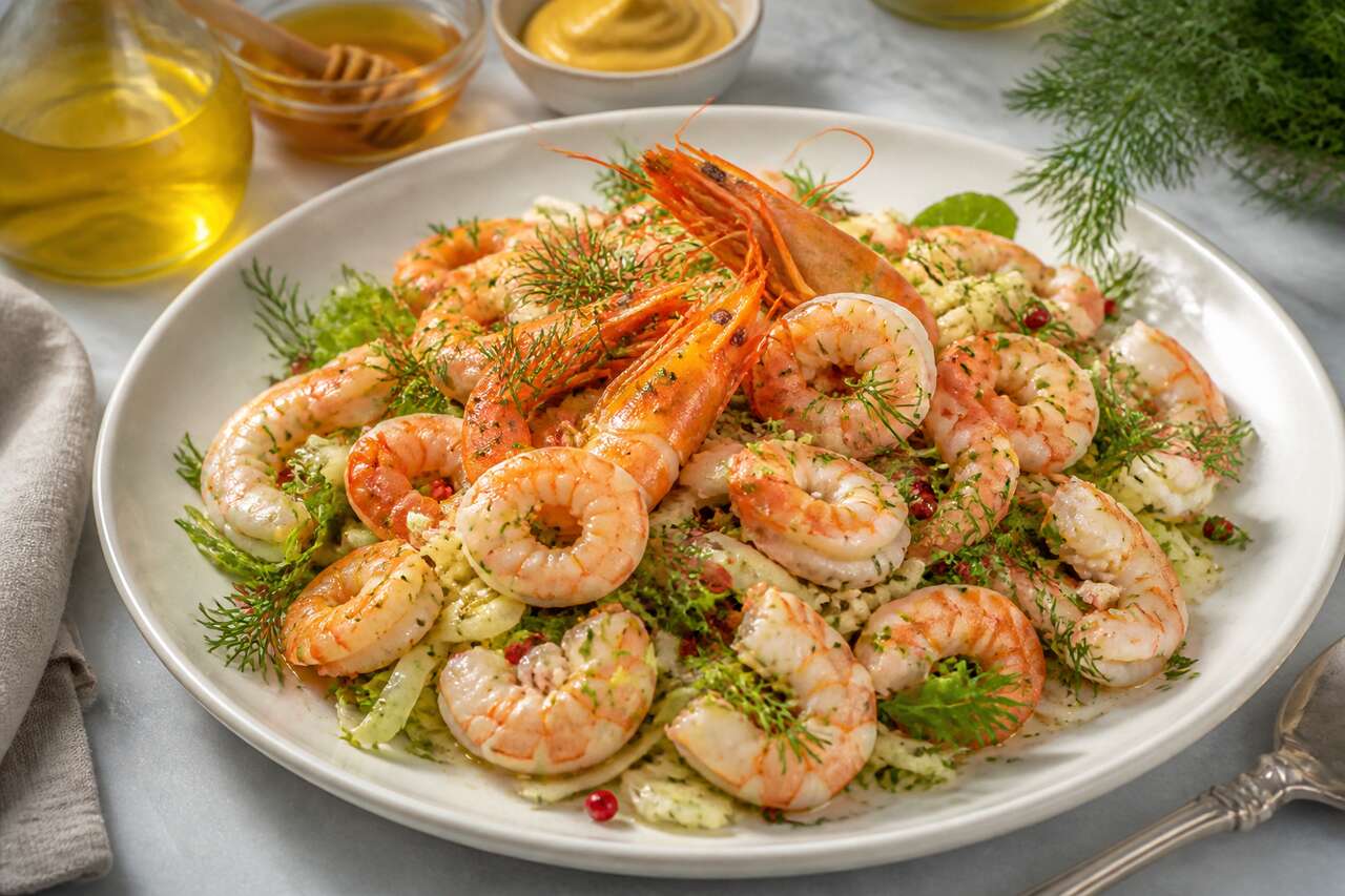 Salade de crevettes aux baies roses et à l'aneth : une recette fraîche et parfumée
