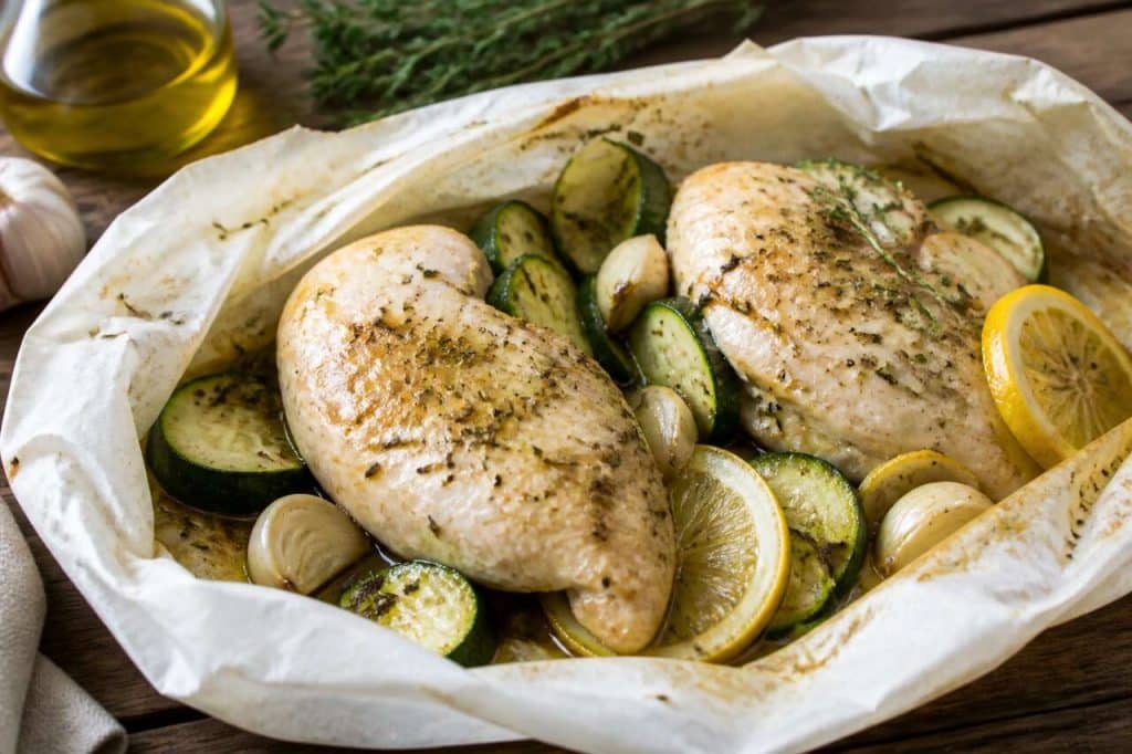 Recette facile de papillotes de poulet aux courgettes