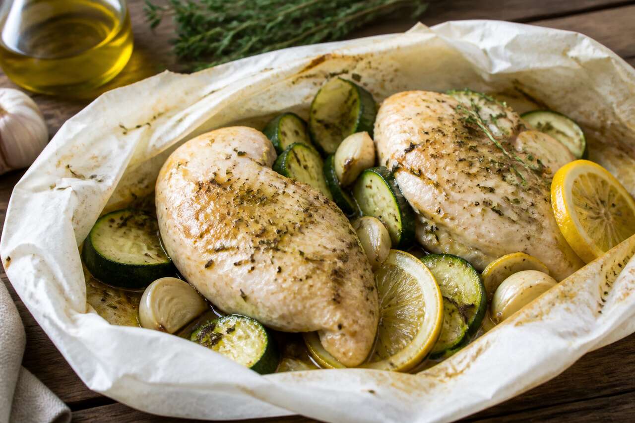 Recette facile de papillotes de poulet aux courgettes