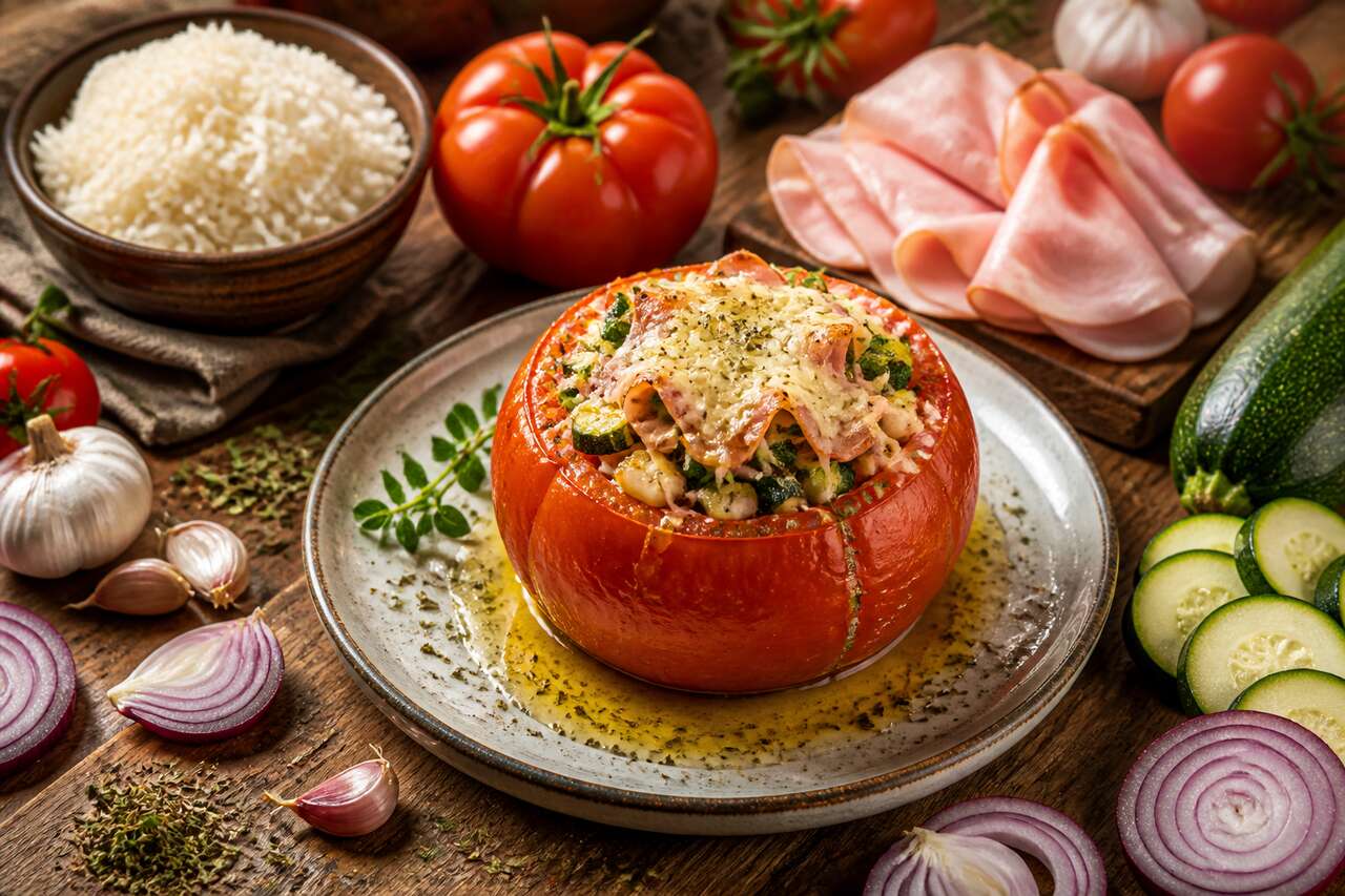 Recette facile de tomate farcie au jambon et courgette