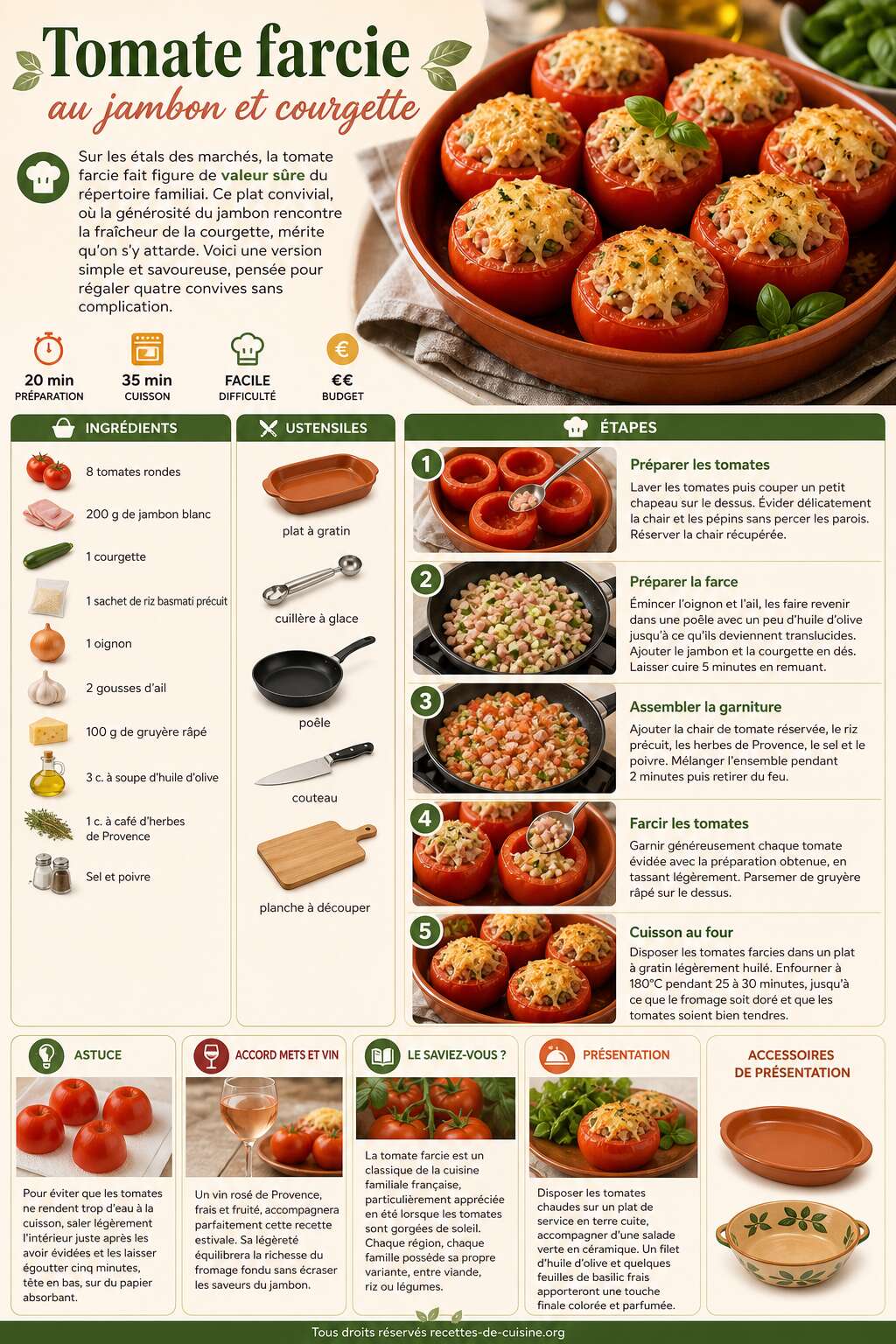 Fiche recette Recette facile de tomate farcie au jambon et courgette
