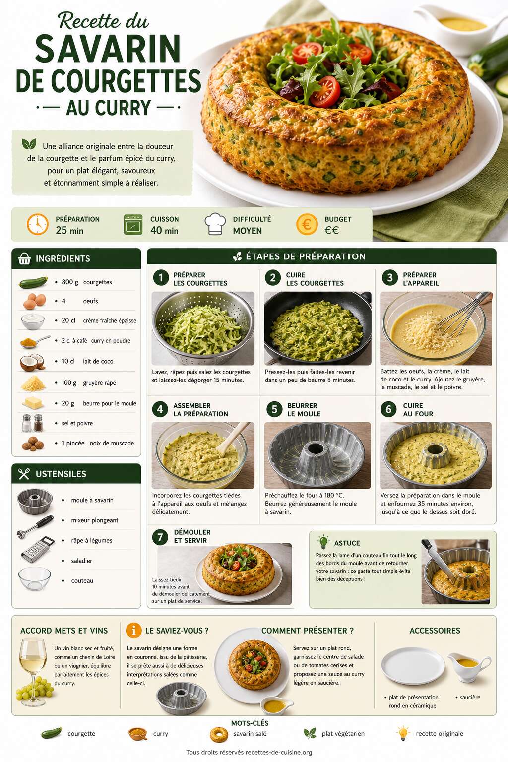 Fiche recette Recette du savarin de courgettes au curry Fiche recette Recette du savarin de courgettes au curry