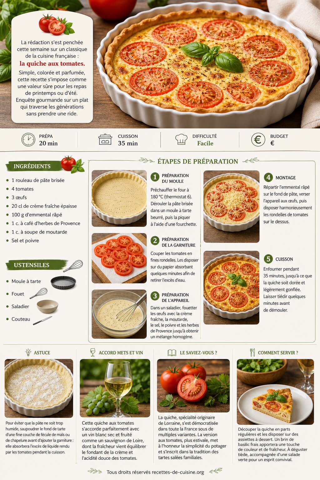 Fiche recette Recette de quiche aux tomates facile et savoureuse Fiche recette Recette de quiche aux tomates facile et savoureuse