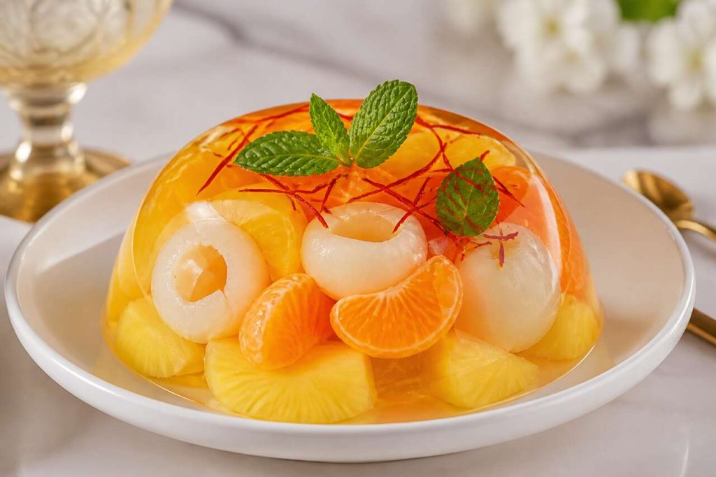 Recette de salade de fruits au champagne safrané en gélatine