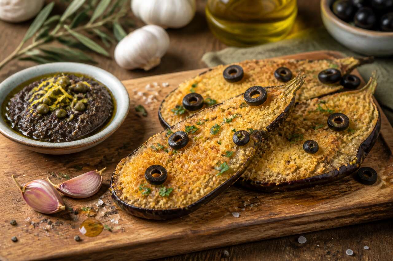 Recette d'aubergines panées à la purée d'olives noires