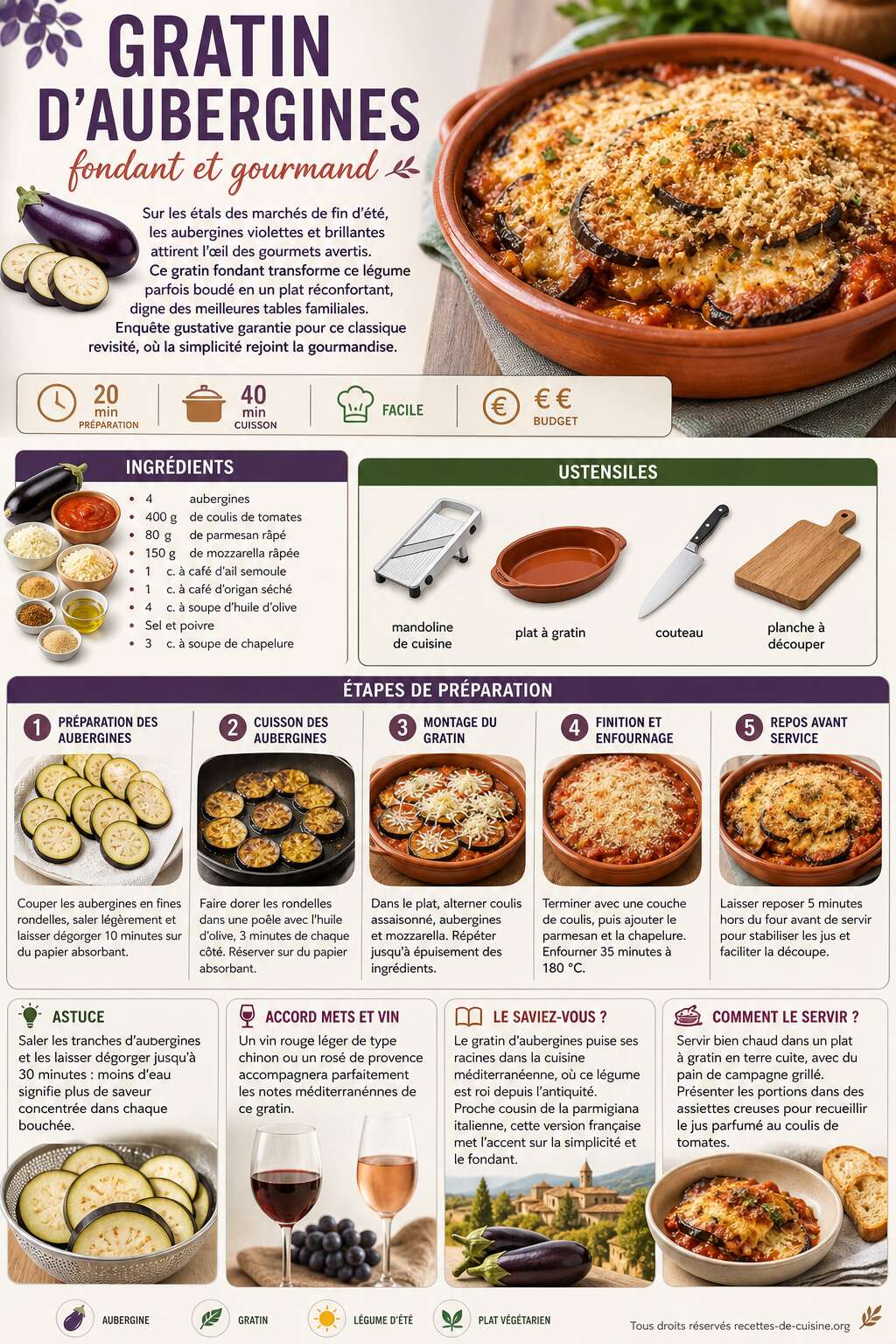 Fiche recette Recette facile de gratin d'aubergines fondant et gourmand Fiche recette Recette facile de gratin d'aubergines fondant et gourmand