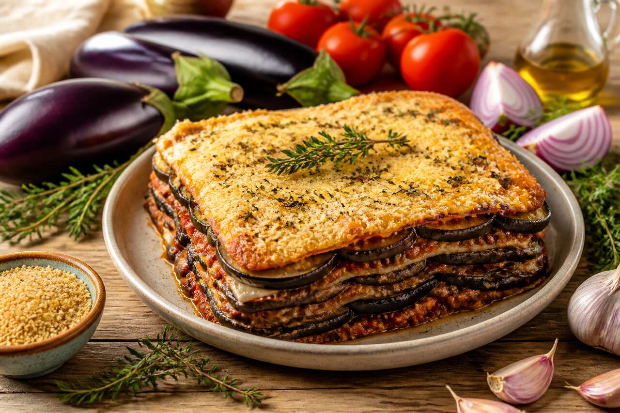 Recette de gâteau d'aubergines farci facile et savoureux
