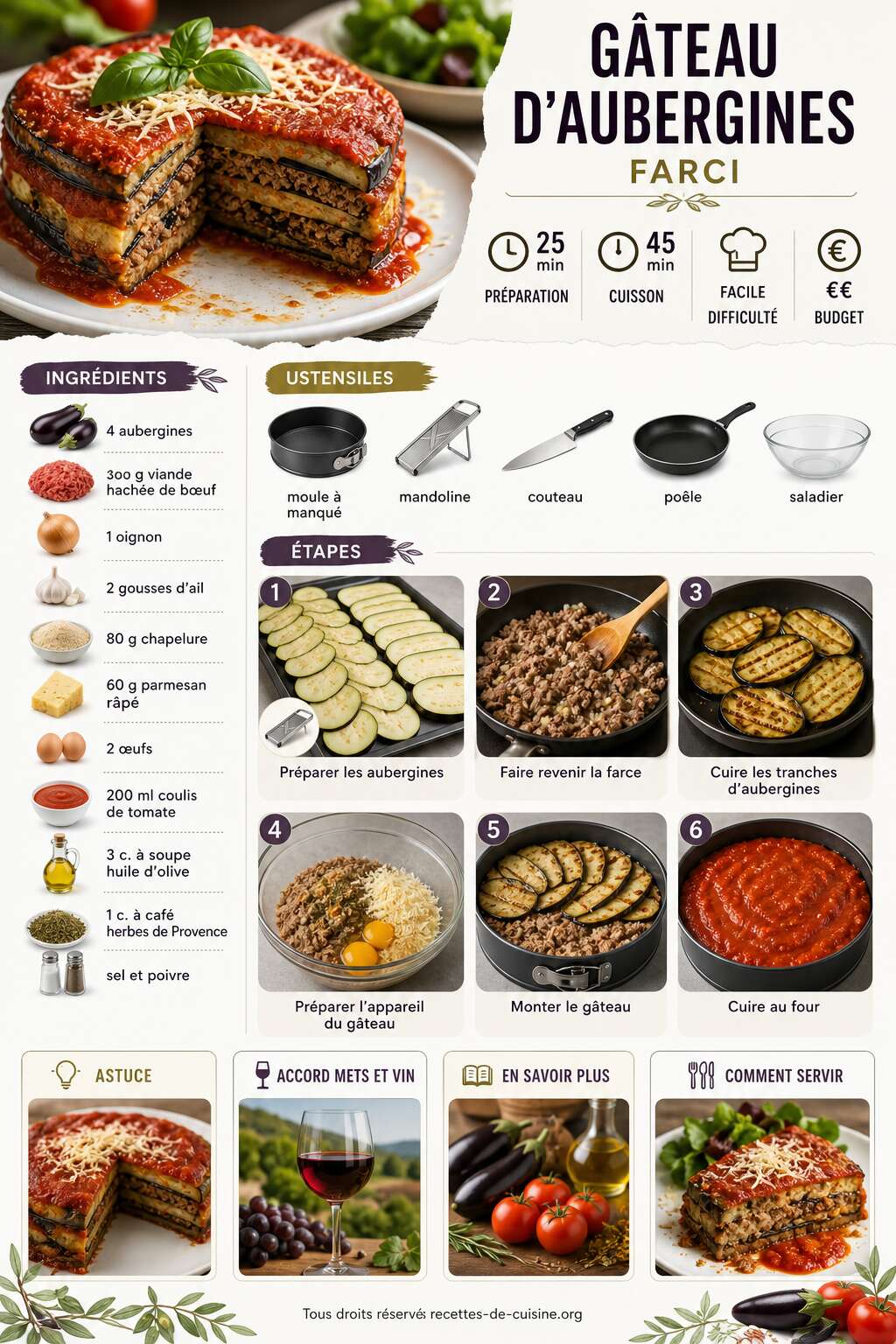 Fiche recette Recette de g&acirc;teau d'aubergines farci facile et savoureux