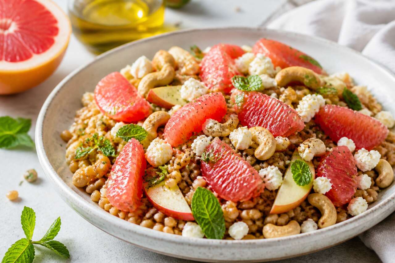 Recette de salade de blé au pamplemousse fraîche et gourmande
