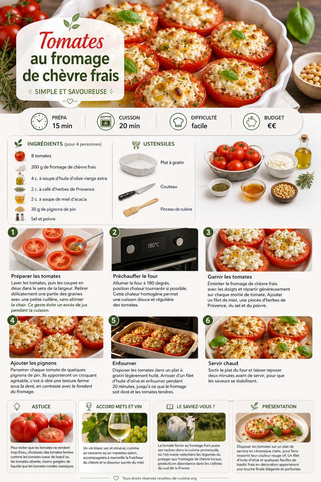 Fiche recette Recette de tomates au fromage de ch&egrave;vre frais : simple et savoureuse