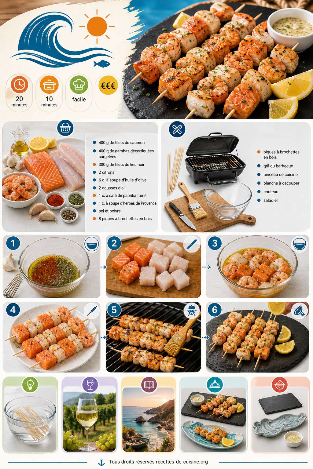 Fiche recette Recette facile de brochettes de la mer Fiche recette Recette facile de brochettes de la mer