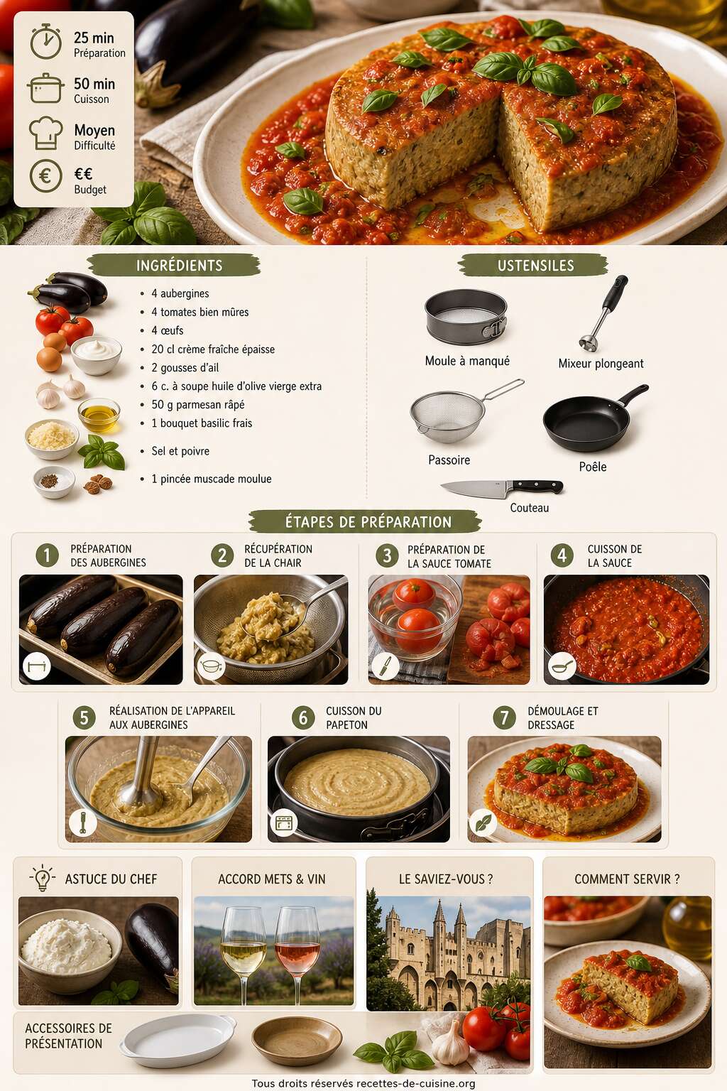 Fiche recette Recette du papeton d'aubergines aux tomates bien mûres Fiche recette Recette du papeton d'aubergines aux tomates bien mûres
