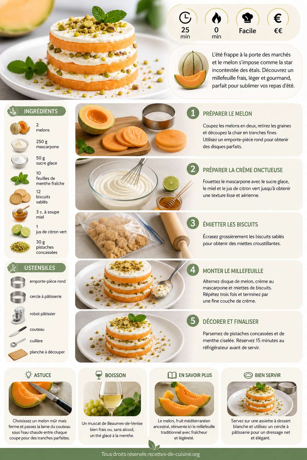 Fiche recette Recette du millefeuille de melon frais et gourmand Fiche recette Recette du millefeuille de melon frais et gourmand