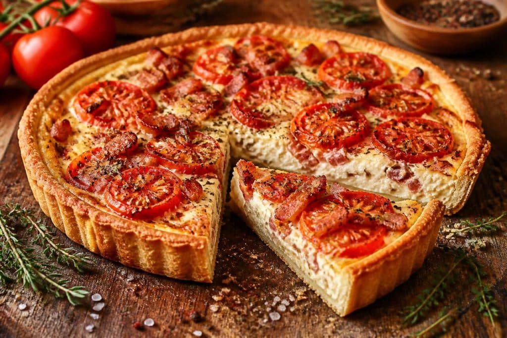 Recette de tarte salée aux tomates et lardons