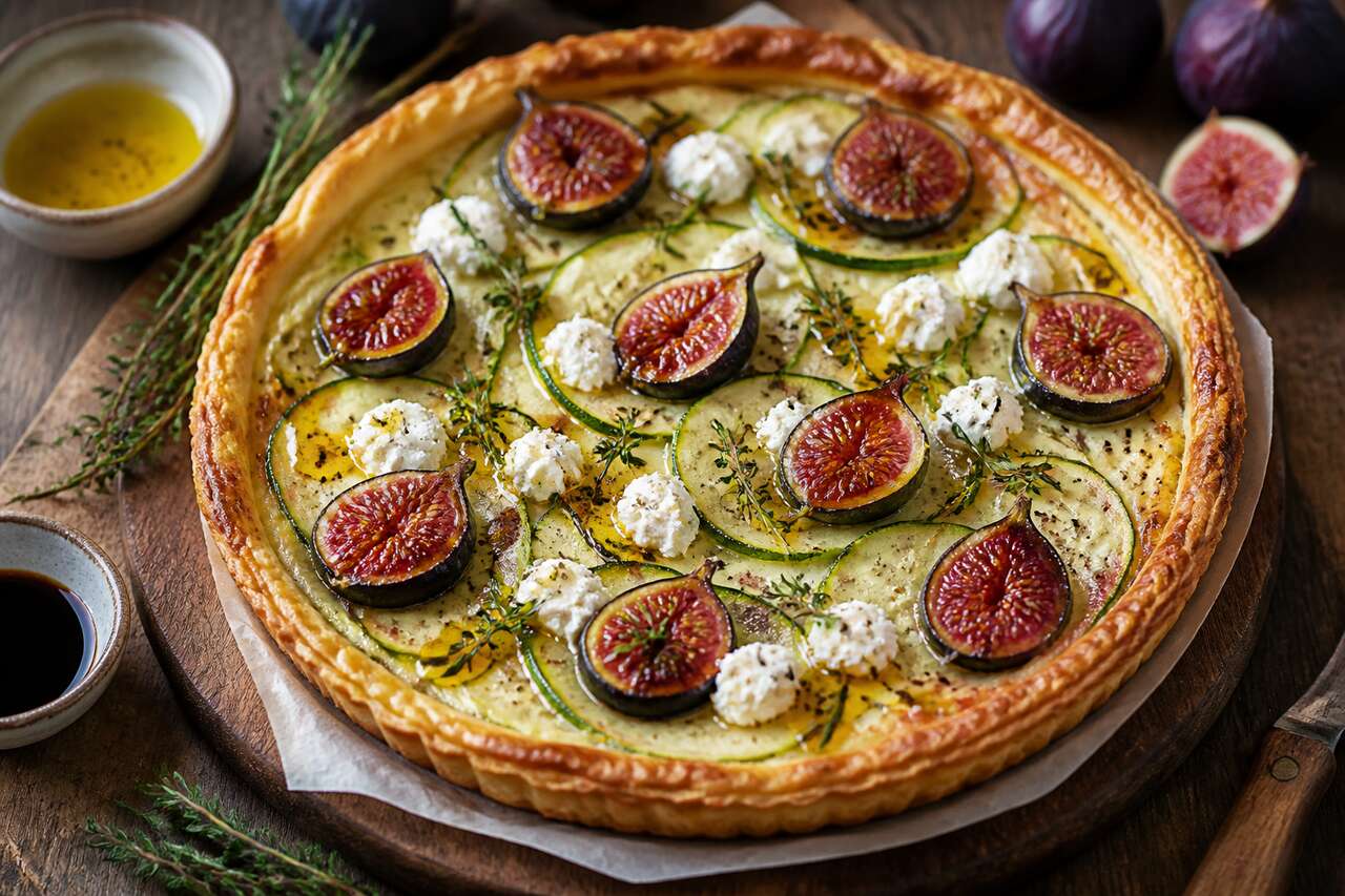 Recette de tarte aux courgettes et aux figues