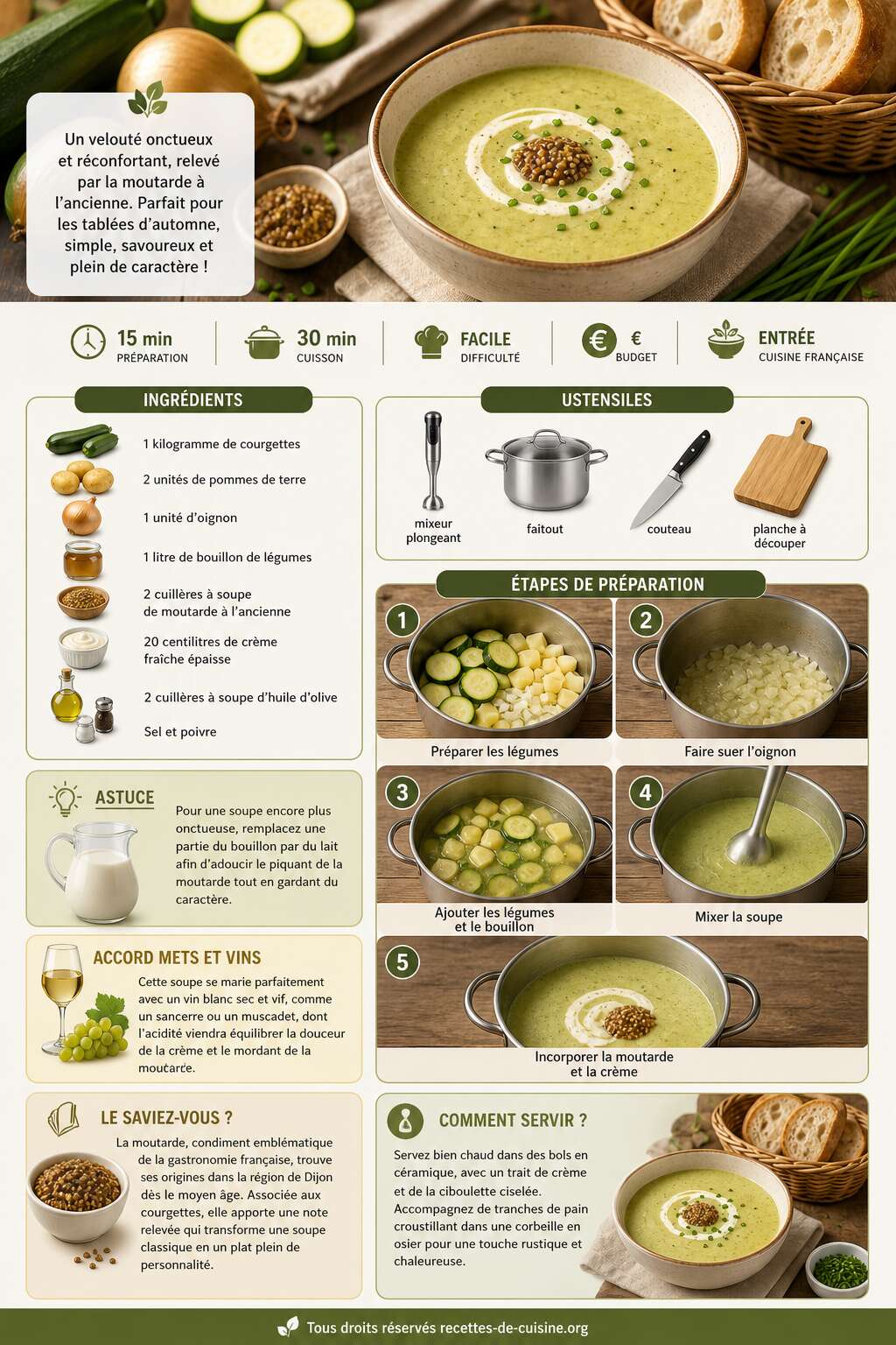 Fiche recette Recette de soupe de courgettes &agrave; la moutarde