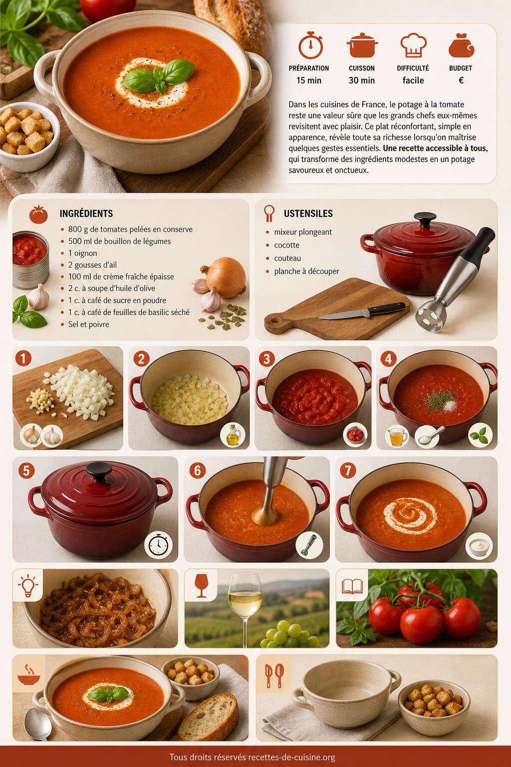 Fiche recette Recette facile de potage &agrave; la tomate maison
