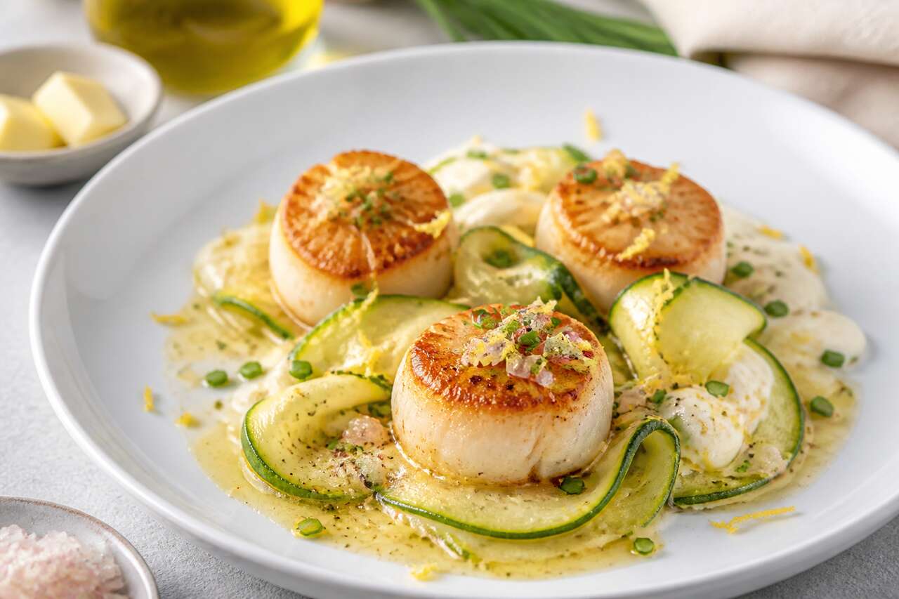 Recette de farandole de courgettes aux Saint-Jacques