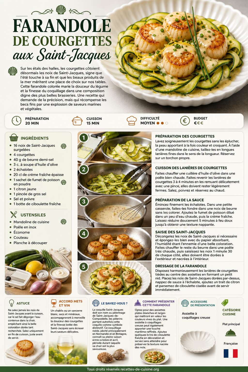 Fiche recette Recette de farandole de courgettes aux Saint-Jacques