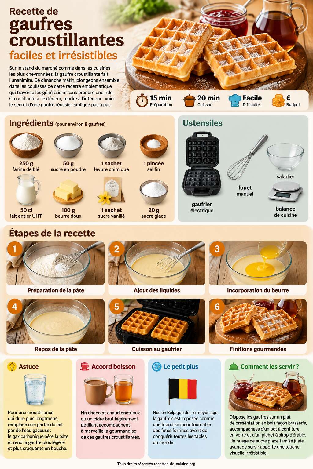 Fiche recette Recette de gaufres croustillantes faciles et irr&eacute;sistibles