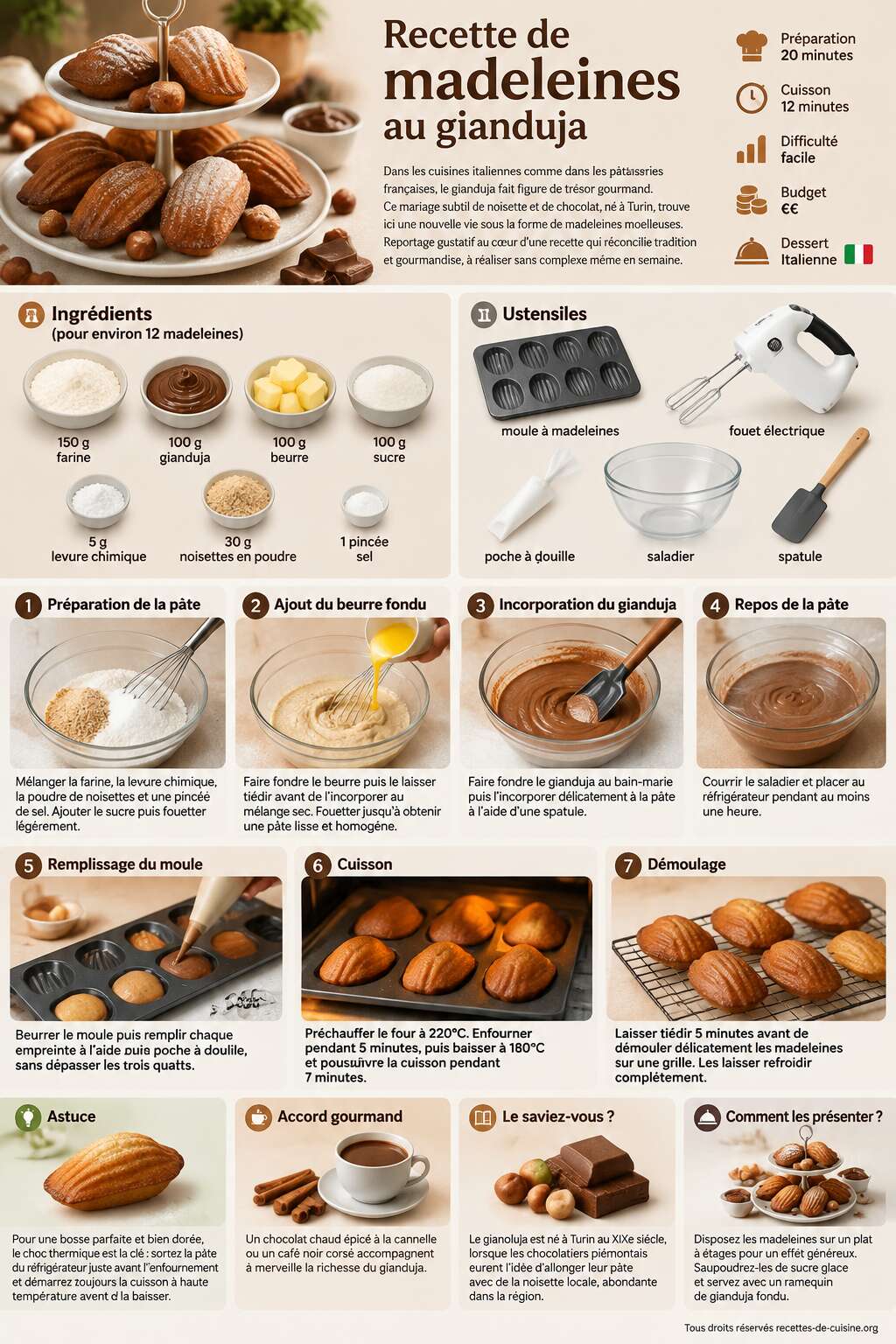 Fiche recette Recette de madeleines au gianduja Fiche recette Recette de madeleines au gianduja