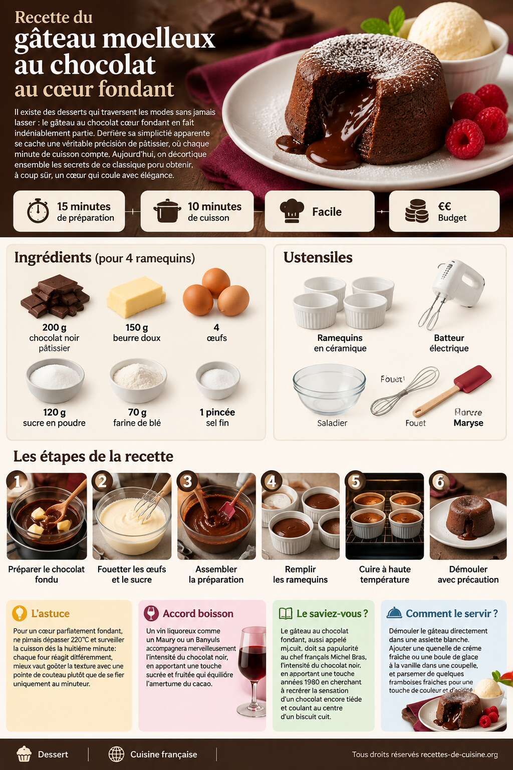 Fiche recette Recette du gâteau moelleux au chocolat au cœur fondant Fiche recette Recette du gâteau moelleux au chocolat au cœur fondant