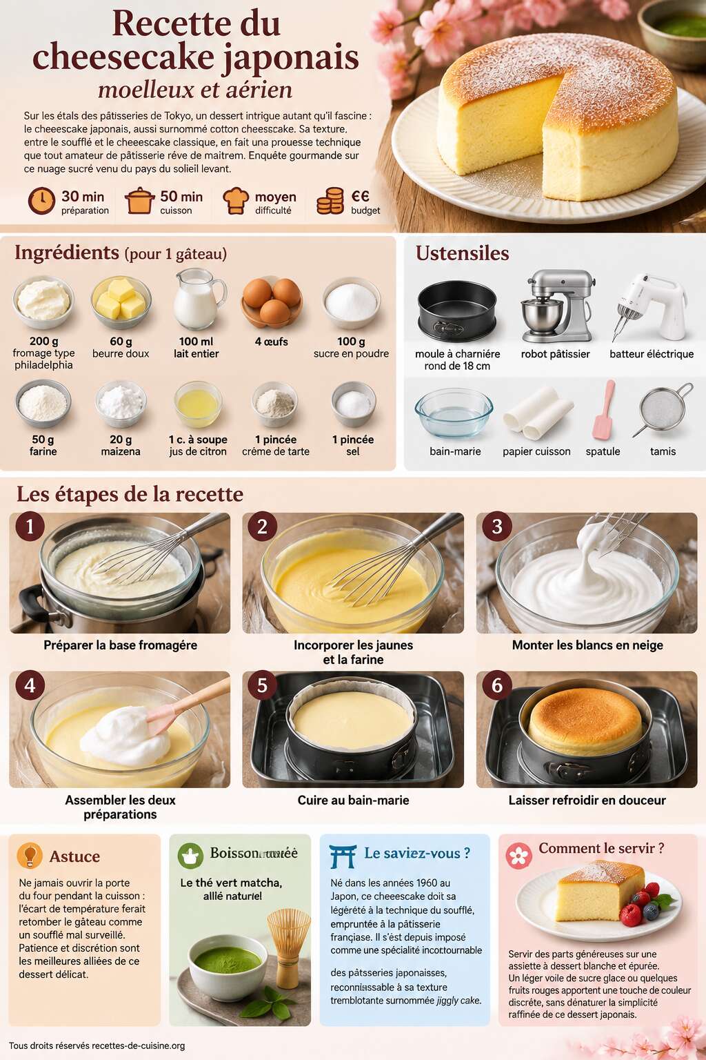 Fiche recette Recette du cheesecake japonais moelleux et aérien Fiche recette Recette du cheesecake japonais moelleux et aérien
