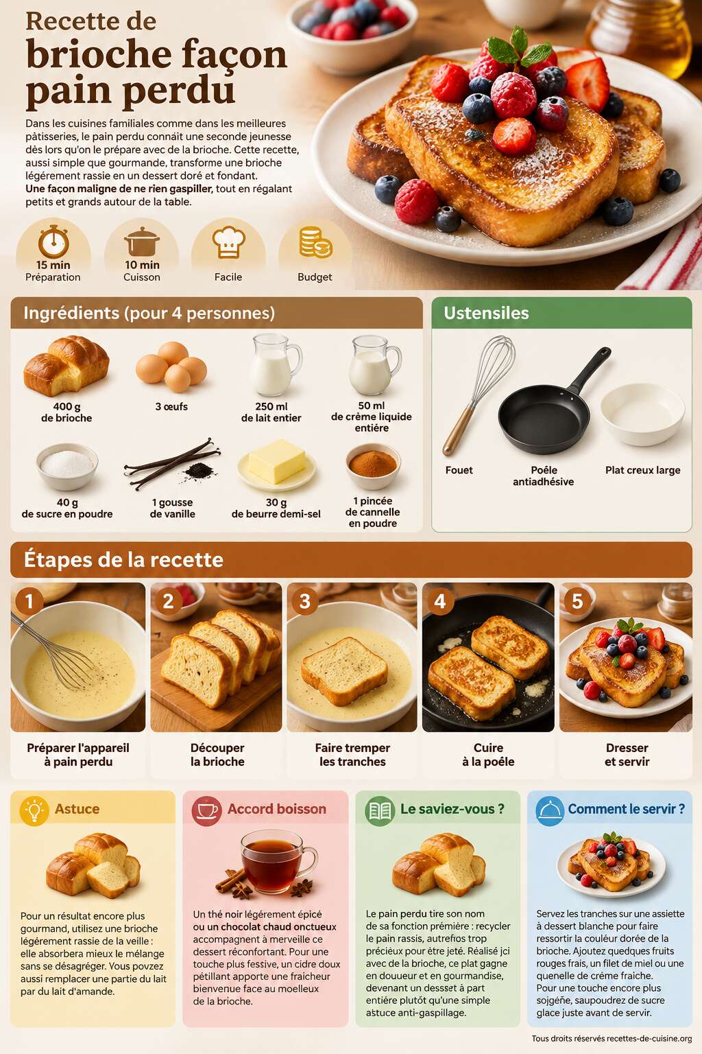 Fiche recette Recette de brioche façon pain perdu Fiche recette Recette de brioche façon pain perdu