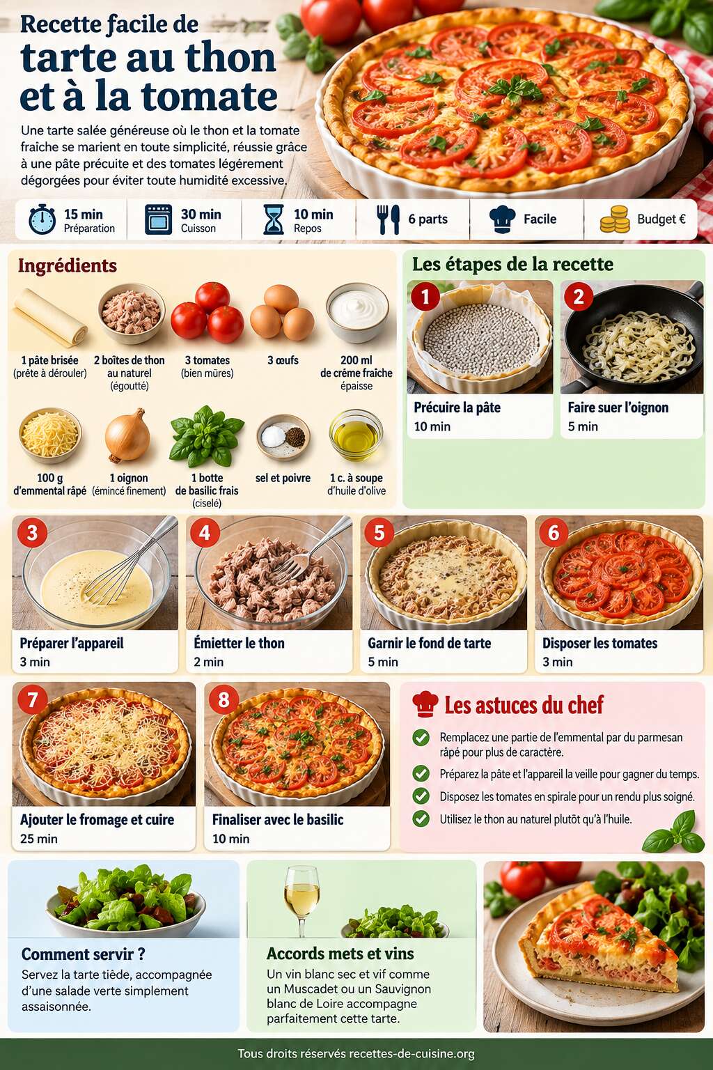 Fiche recette Recette facile de tarte au thon et à la tomate Fiche recette Recette facile de tarte au thon et à la tomate